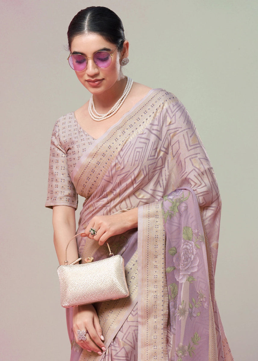 Shades Of Purple Floral Georgette Silk Saree - House of Sarvati LLC