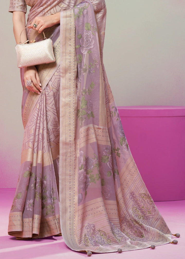 Shades Of Purple Floral Georgette Silk Saree - House of Sarvati LLC