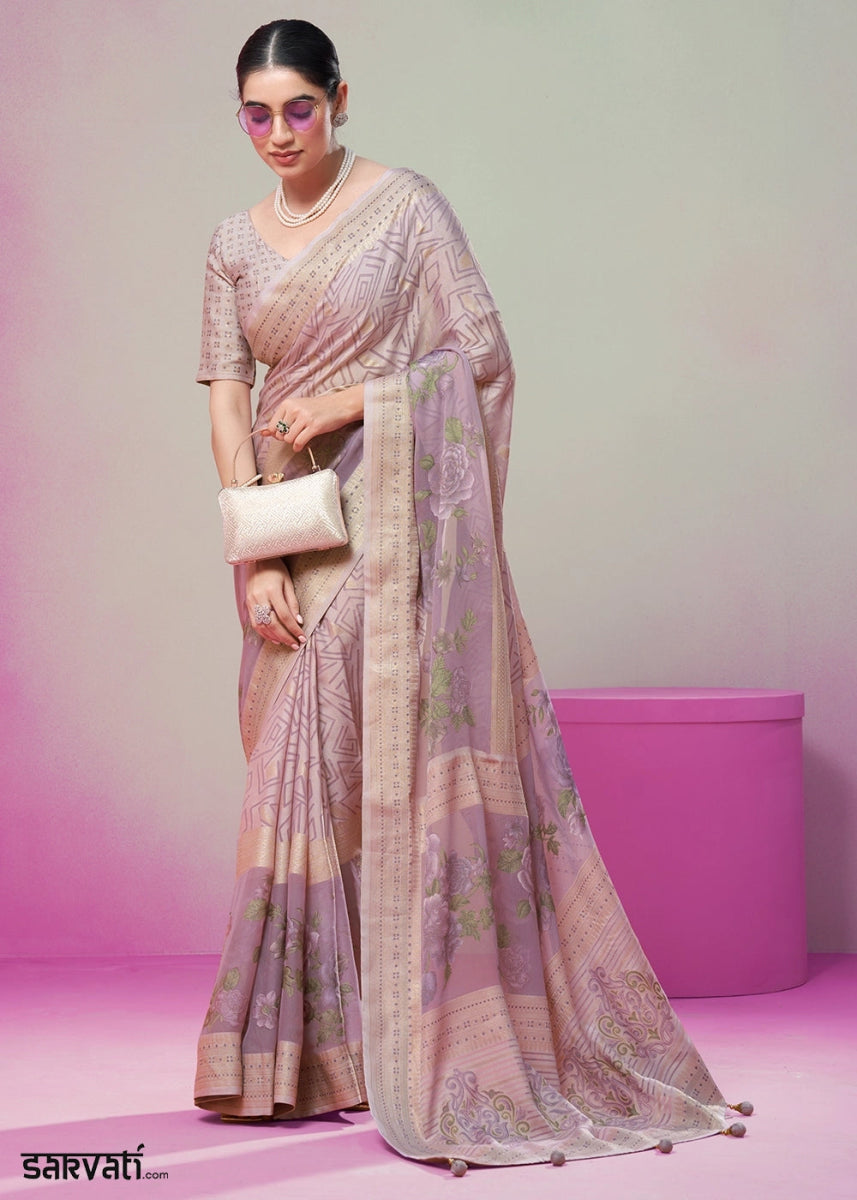 Shades Of Purple Floral Georgette Silk Saree - House of Sarvati LLC