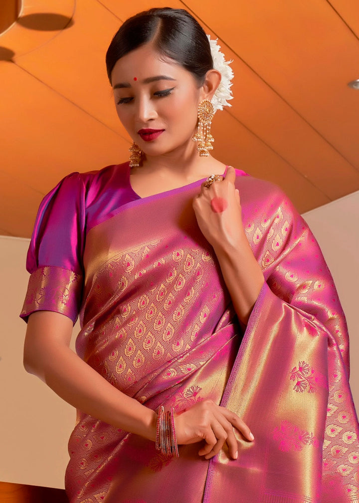 Shades Of Purple Kanjivaram Silk Saree with Rich Zari Work - House of Sarvati LLC