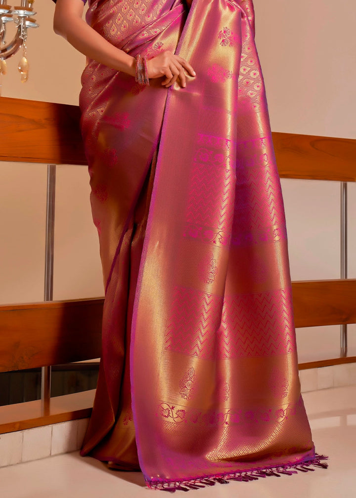 Shades Of Purple Kanjivaram Silk Saree with Rich Zari Work - House of Sarvati LLC