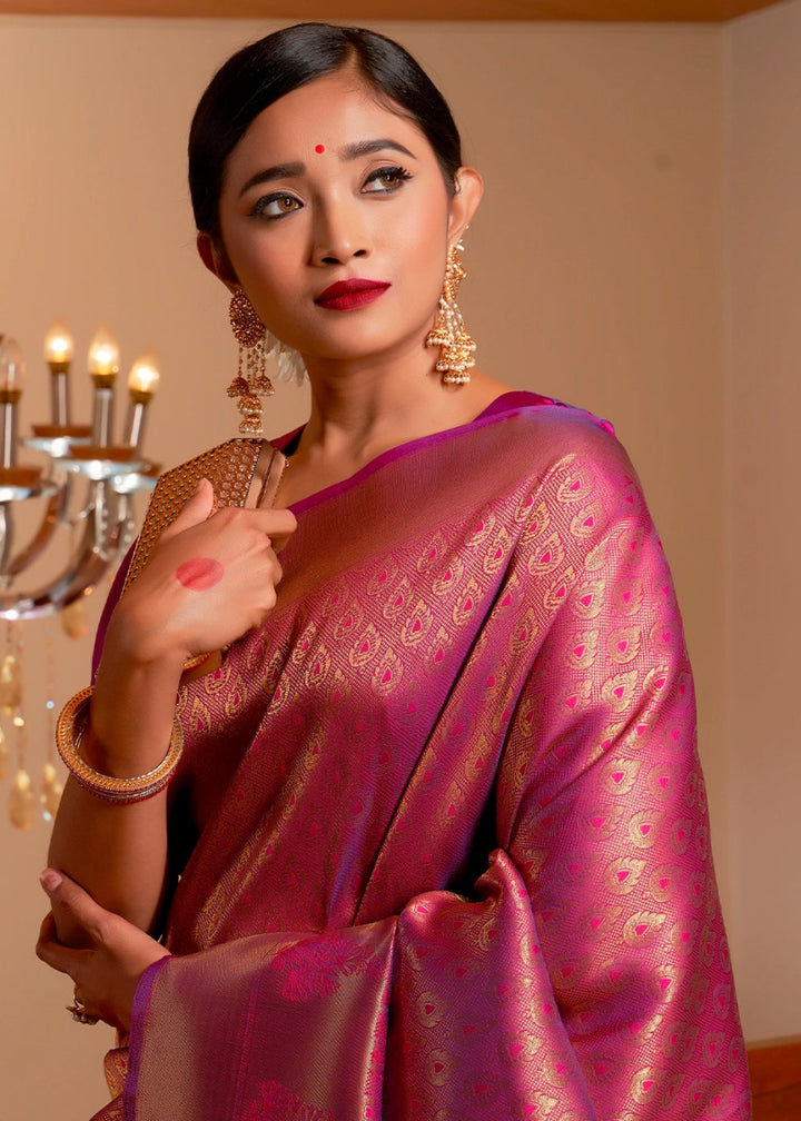 Shades Of Purple Kanjivaram Silk Saree with Rich Zari Work - House of Sarvati LLC