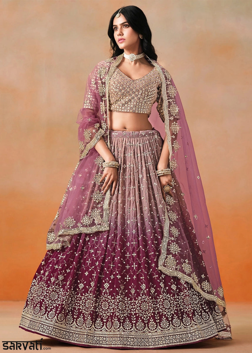 Shades Of Purple Lehenga Choli in Georgette with Sequin Zari Work - House of Sarvati LLC