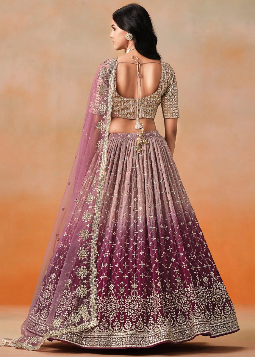 Shades Of Purple Lehenga Choli in Georgette with Sequin Zari Work - House of Sarvati LLC