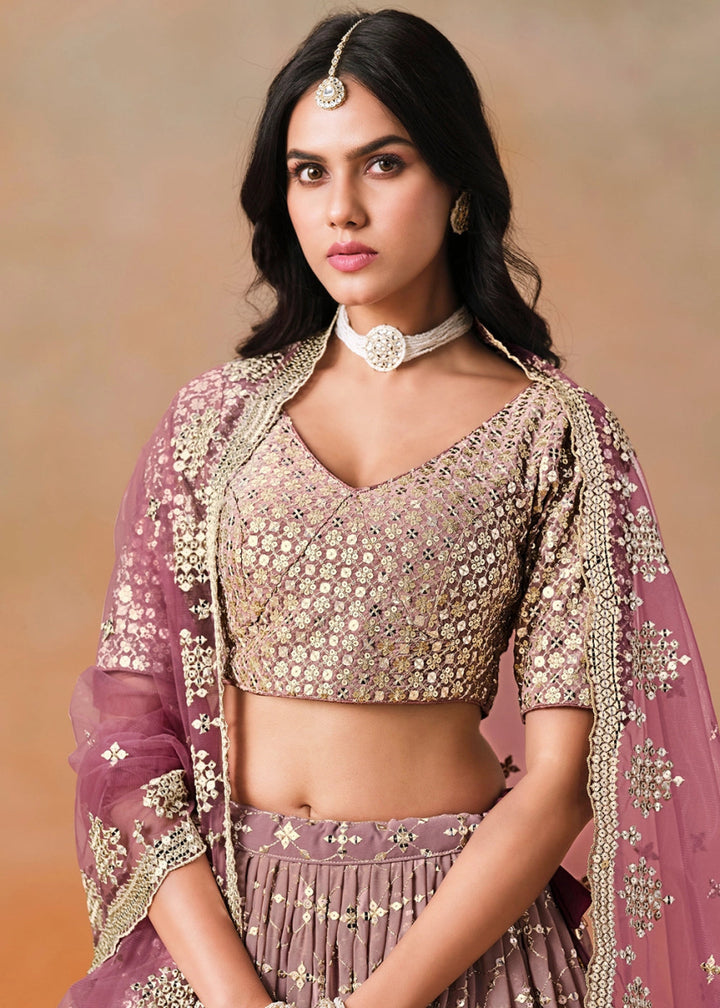 Shades Of Purple Lehenga Choli in Georgette with Sequin Zari Work - House of Sarvati LLC