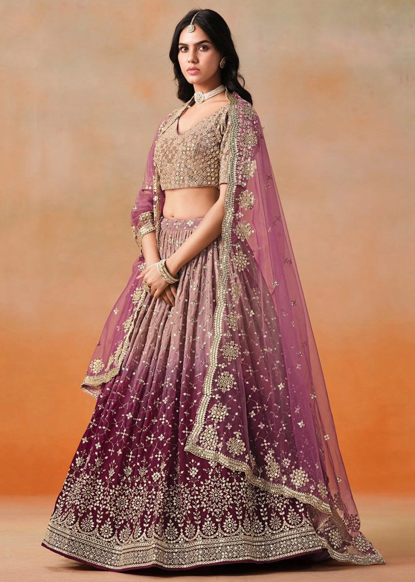 Shades Of Purple Lehenga Choli in Georgette with Sequin Zari Work - House of Sarvati LLC