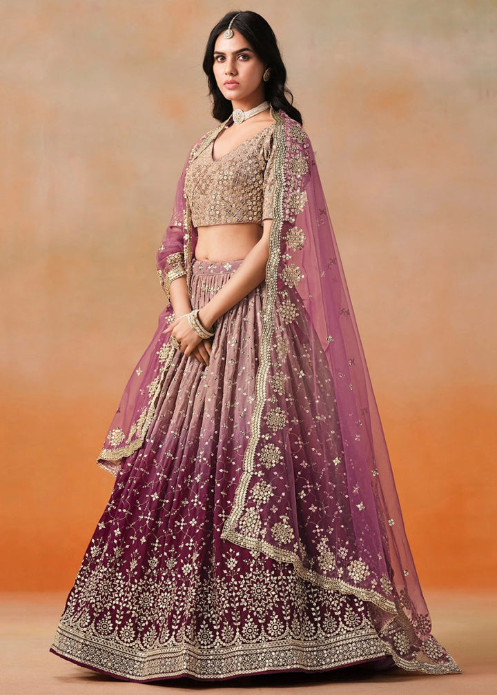 Shades Of Purple Lehenga Choli in Georgette with Sequin Zari Work - House of Sarvati LLC