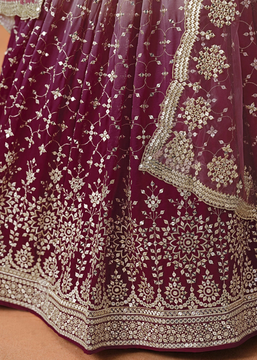 Shades Of Purple Lehenga Choli in Georgette with Sequin Zari Work - House of Sarvati LLC
