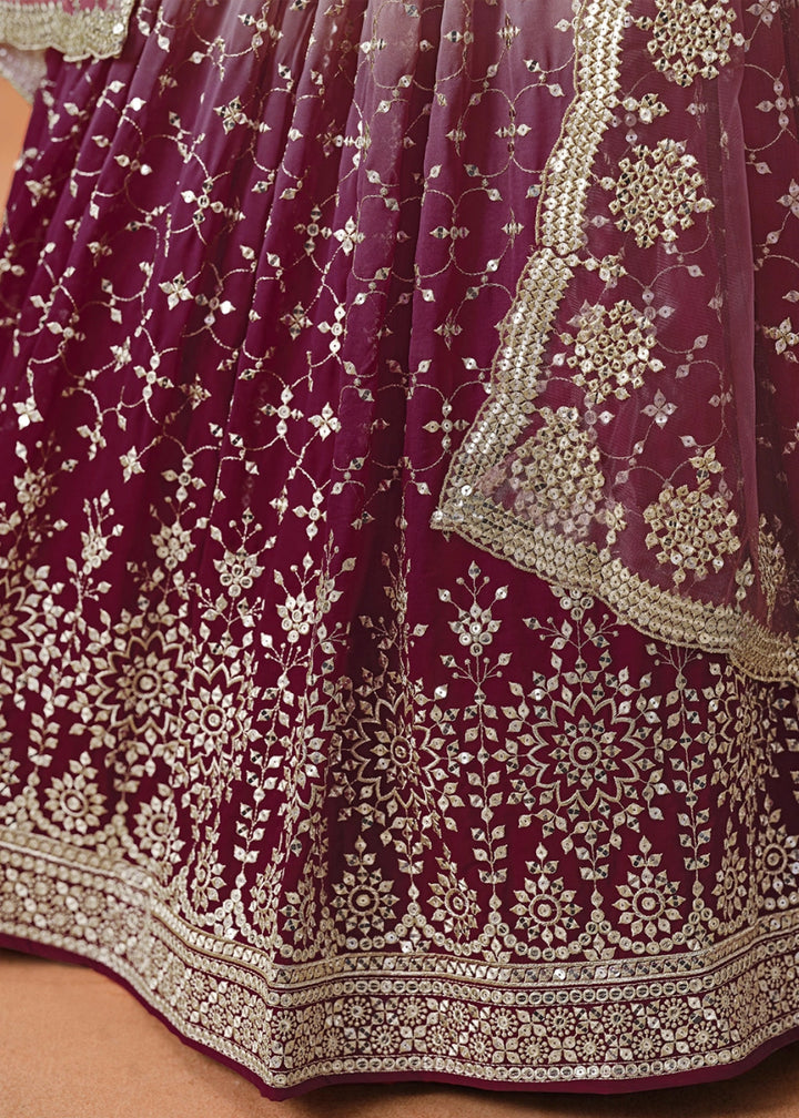 Shades Of Purple Lehenga Choli in Georgette with Sequin Zari Work - House of Sarvati LLC