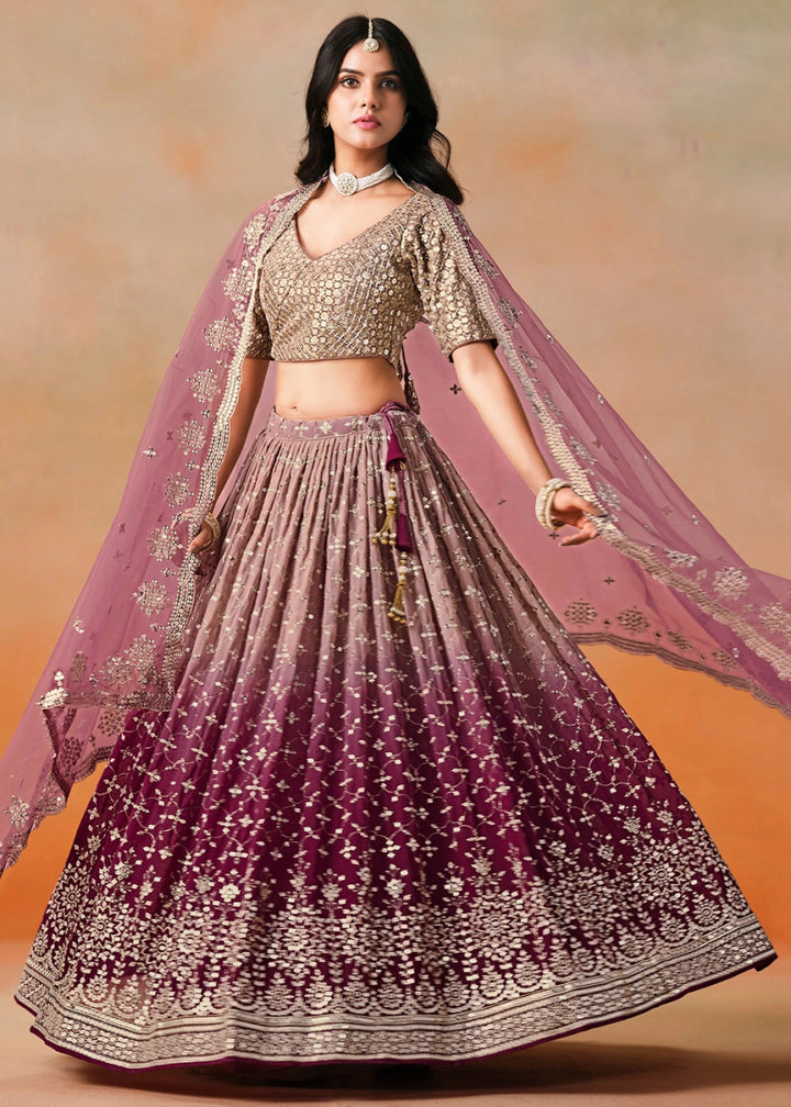 Shades Of Purple Lehenga Choli in Georgette with Sequin Zari Work - House of Sarvati LLC