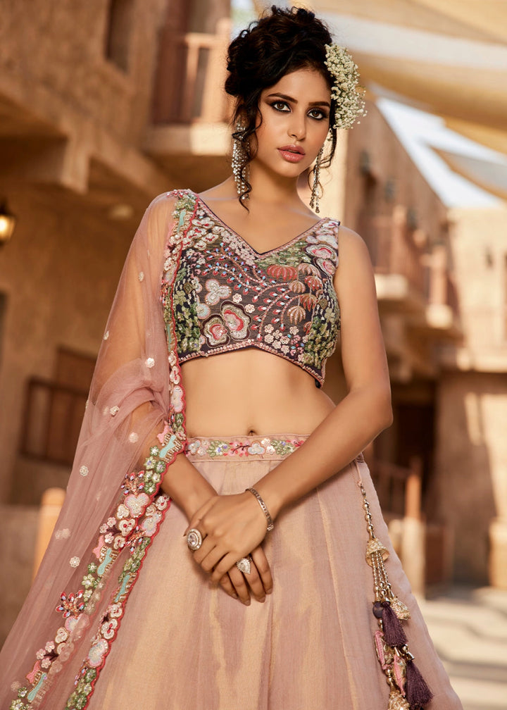 Shades Of Purple Net Indian Lehenga Choli with Zarkan, Coding & Sequin Detailing - House of Sarvati LLC