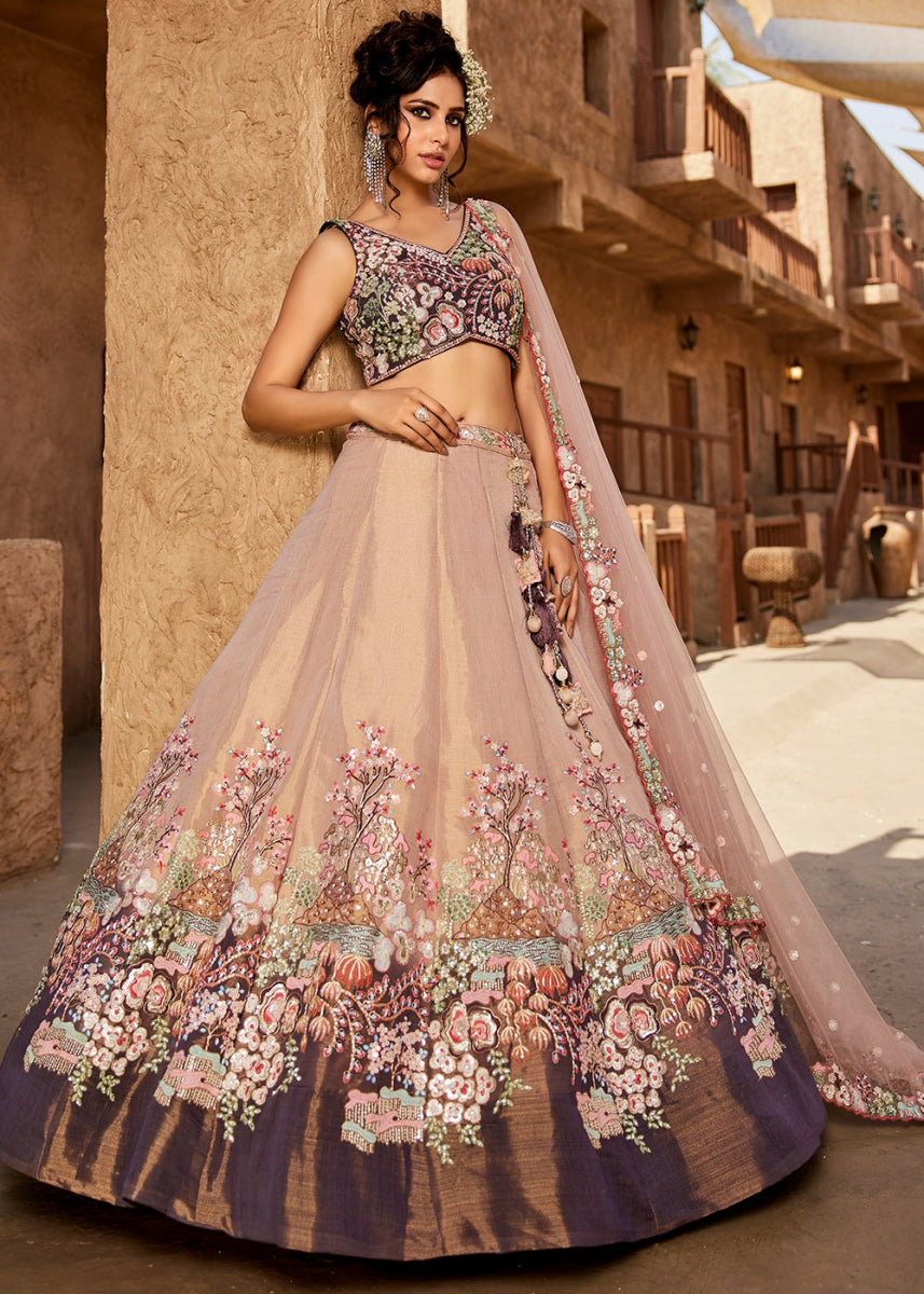 Shades Of Purple Net Indian Lehenga Choli with Zarkan, Coding & Sequin Detailing - House of Sarvati LLC