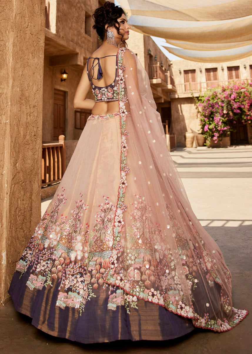 Shades Of Purple Net Indian Lehenga Choli with Zarkan, Coding & Sequin Detailing - House of Sarvati LLC