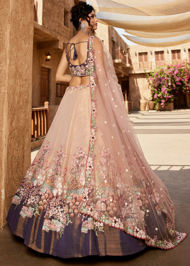 Shades Of Purple Net Indian Lehenga Choli with Zarkan, Coding & Sequin Detailing - House of Sarvati LLC