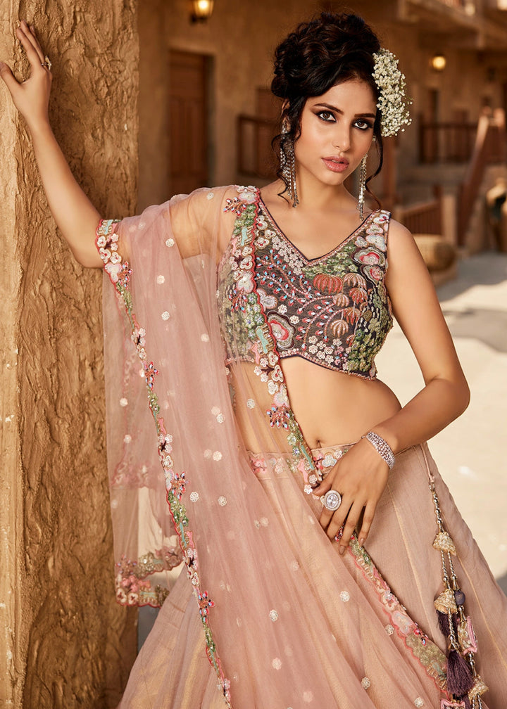 Shades Of Purple Net Indian Lehenga Choli with Zarkan, Coding & Sequin Detailing - House of Sarvati LLC
