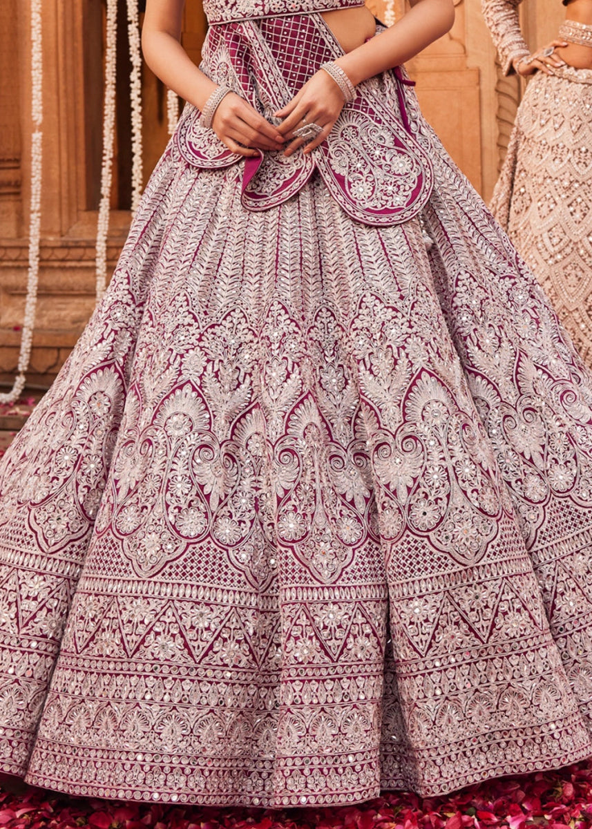 Shades Of Purple Net Lehenga Choli with Embroidery and Sparkling Sequins Work - House of Sarvati LLC