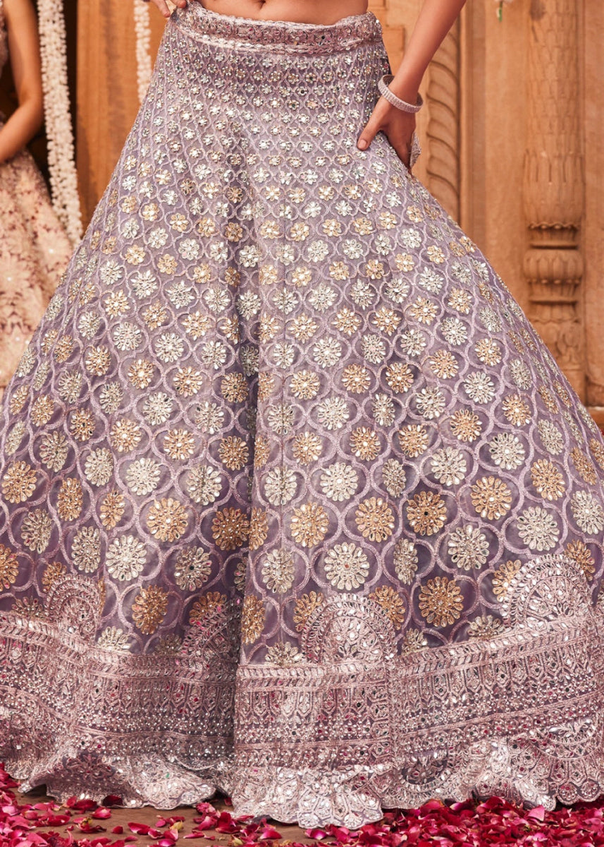 Shades Of Purple Net Lehenga Choli with Embroidery and Sparkling Sequins Work - House of Sarvati LLC