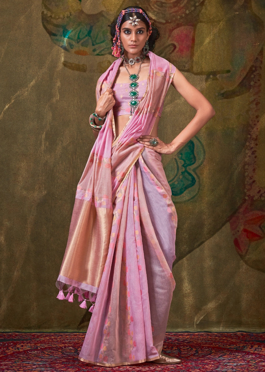 Shades Of Purple Rangkaat Handloom Woven Cotton Silk Saree - House of Sarvati LLC