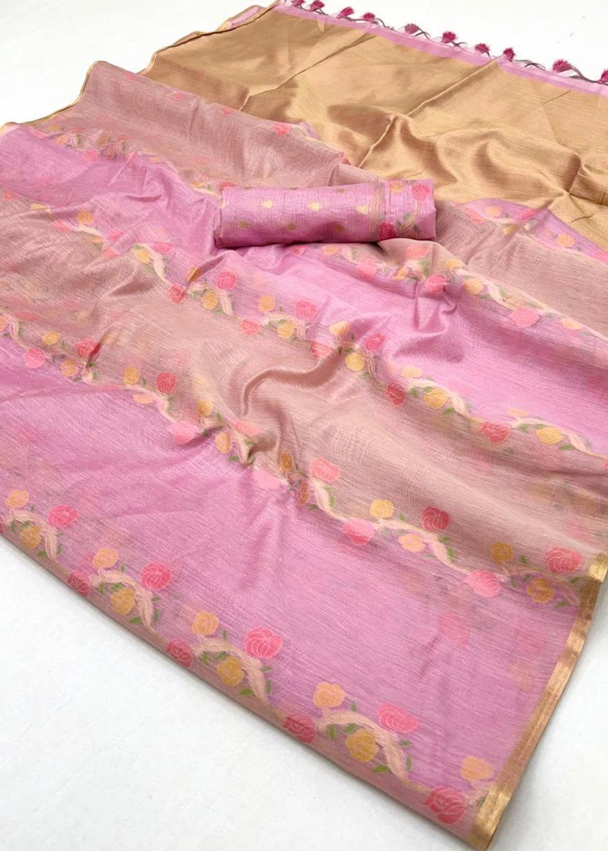 Shades Of Purple Rangkaat Handloom Woven Cotton Silk Saree - House of Sarvati LLC
