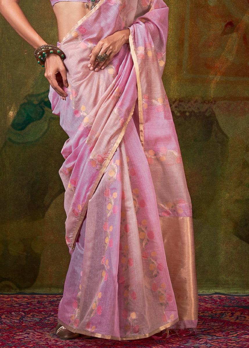 Shades Of Purple Rangkaat Handloom Woven Cotton Silk Saree - House of Sarvati LLC
