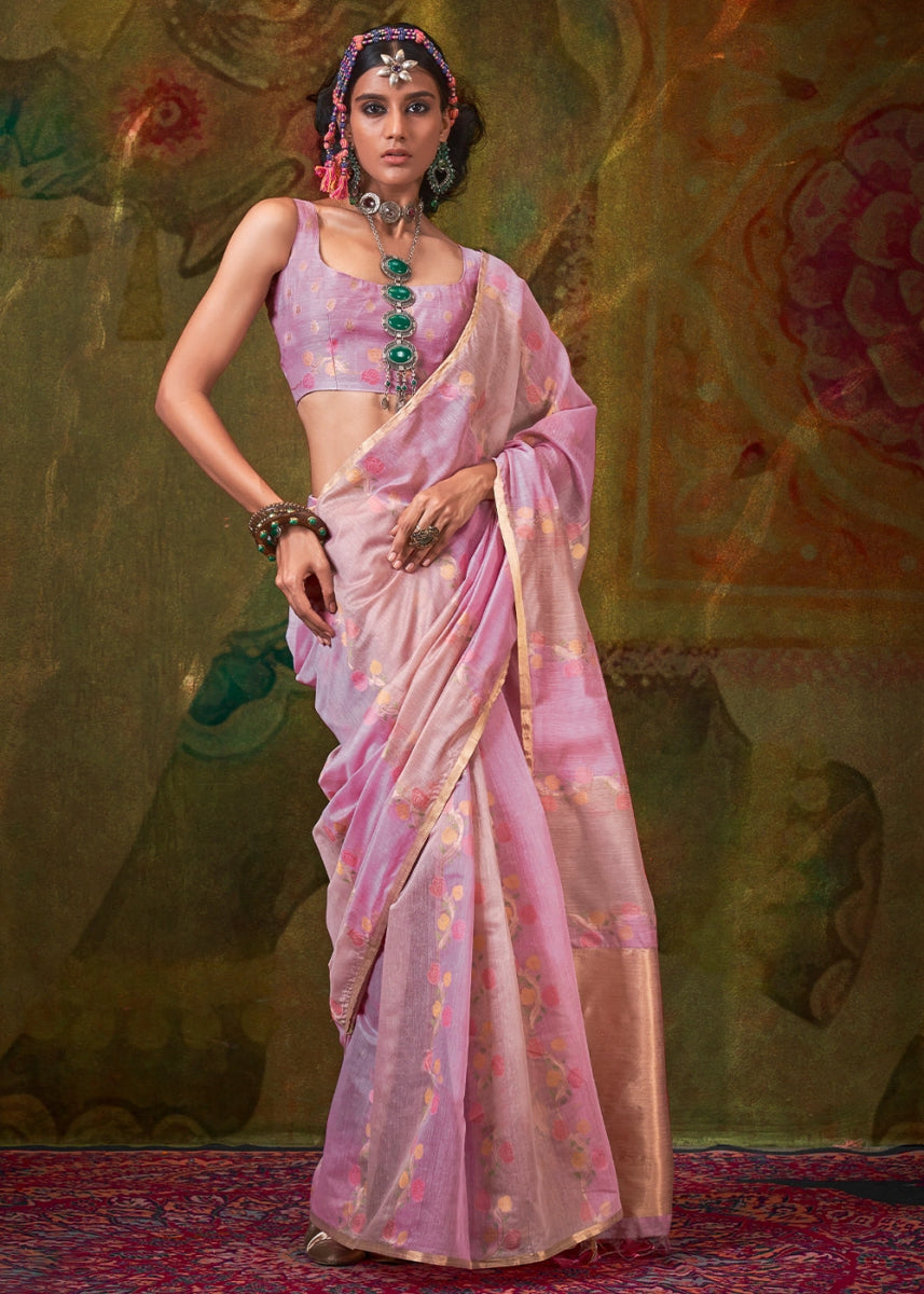 Shades Of Purple Rangkaat Handloom Woven Cotton Silk Saree - House of Sarvati LLC
