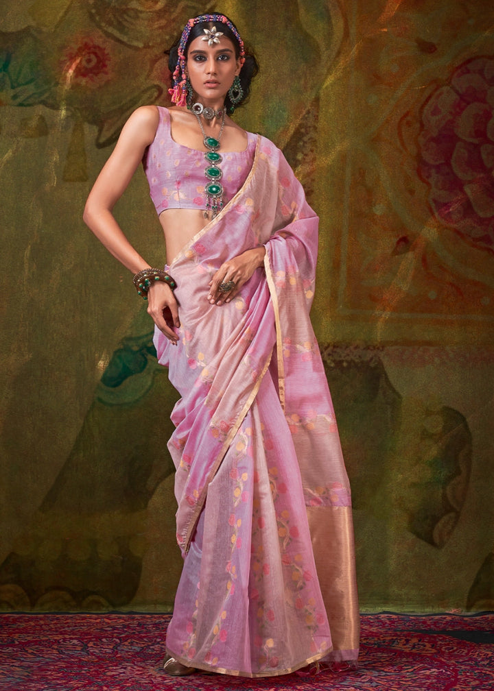 Shades Of Purple Rangkaat Handloom Woven Cotton Silk Saree - House of Sarvati LLC