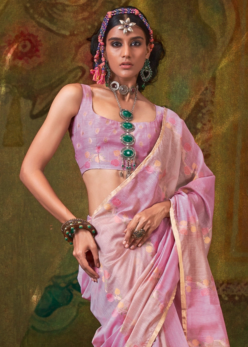 Shades Of Purple Rangkaat Handloom Woven Cotton Silk Saree - House of Sarvati LLC