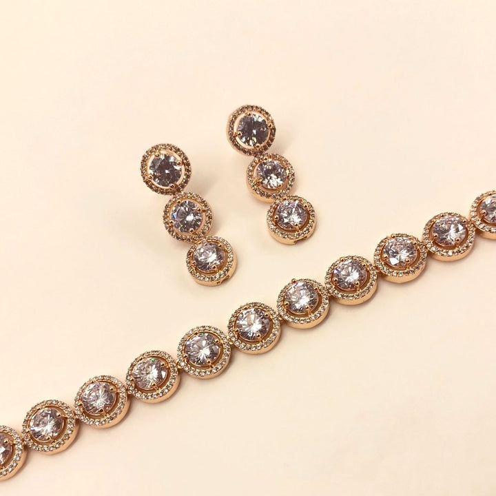 Shahnaaz Rose Gold Plated Semiprecious White Stone American Diamond Set - House of Sarvati LLC