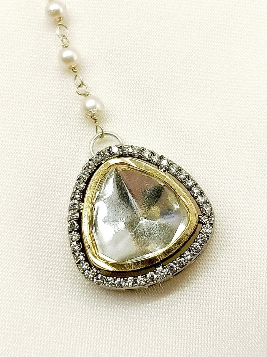 Shakti White Kundan Maangteeka - House of Sarvati LLC