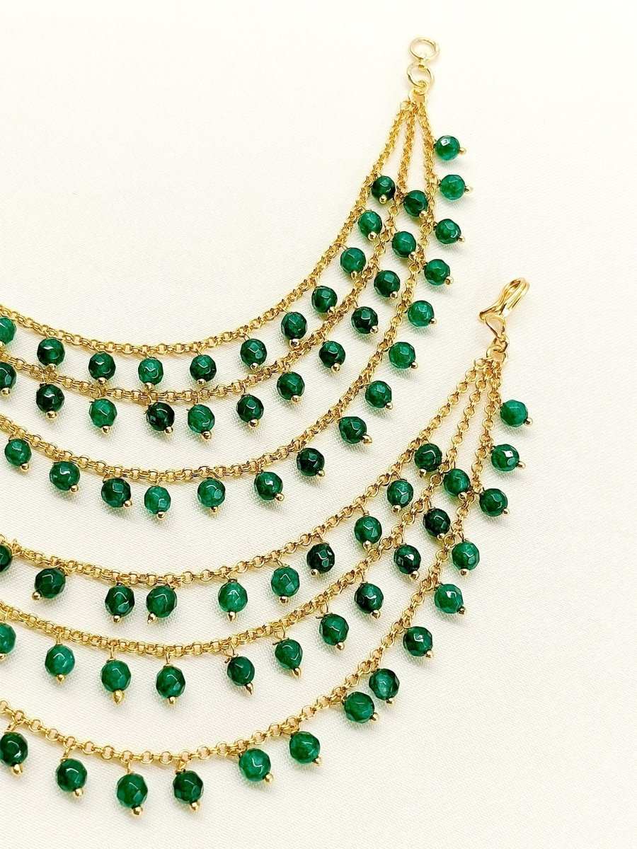 Shalvi Green Traditional Ear Chain - House of Sarvati LLC