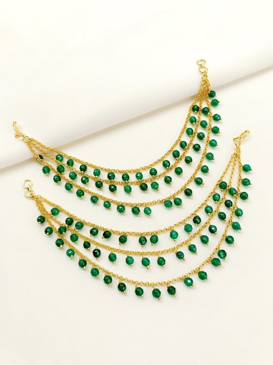 Shalvi Green Traditional Ear Chain - House of Sarvati LLC