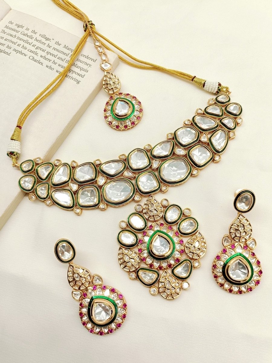 Sharda Ruby Kundan Necklace Set - House of Sarvati LLC