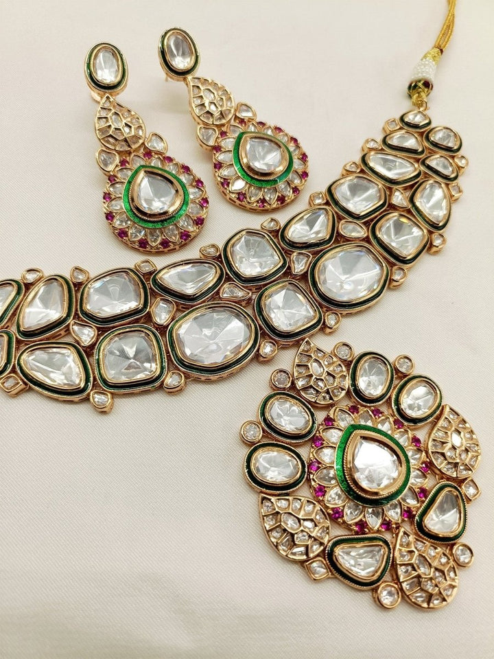Sharda Ruby Kundan Necklace Set - House of Sarvati LLC