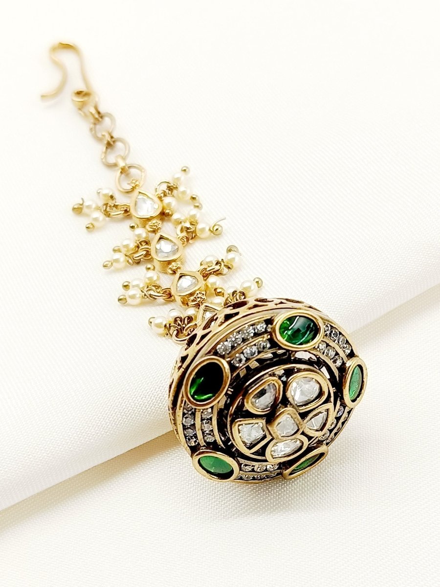 Shayani Green Kundan Borla - House of Sarvati LLC