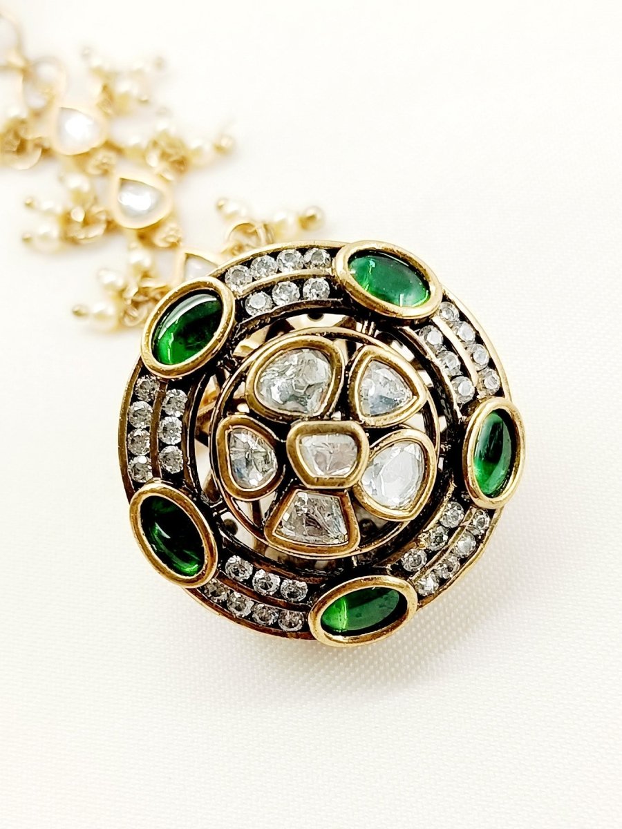 Shayani Green Kundan Borla - House of Sarvati LLC