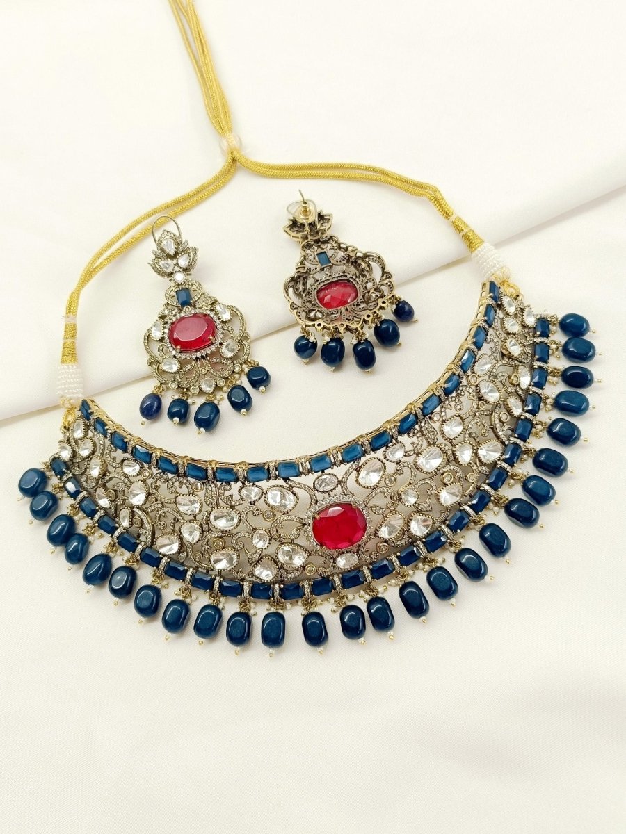 Sheetal Blue Victorian Choker Set - House of Sarvati LLC