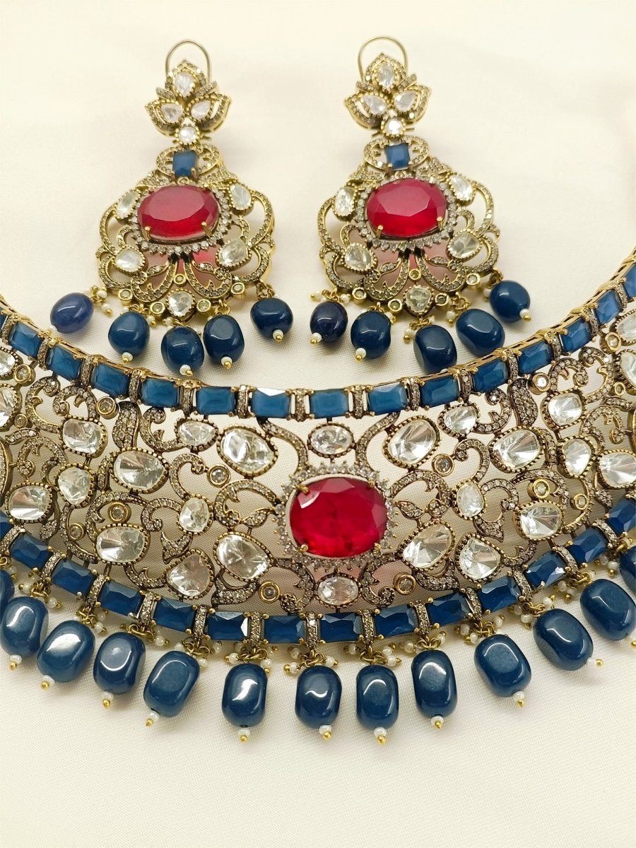 Sheetal Blue Victorian Choker Set - House of Sarvati LLC