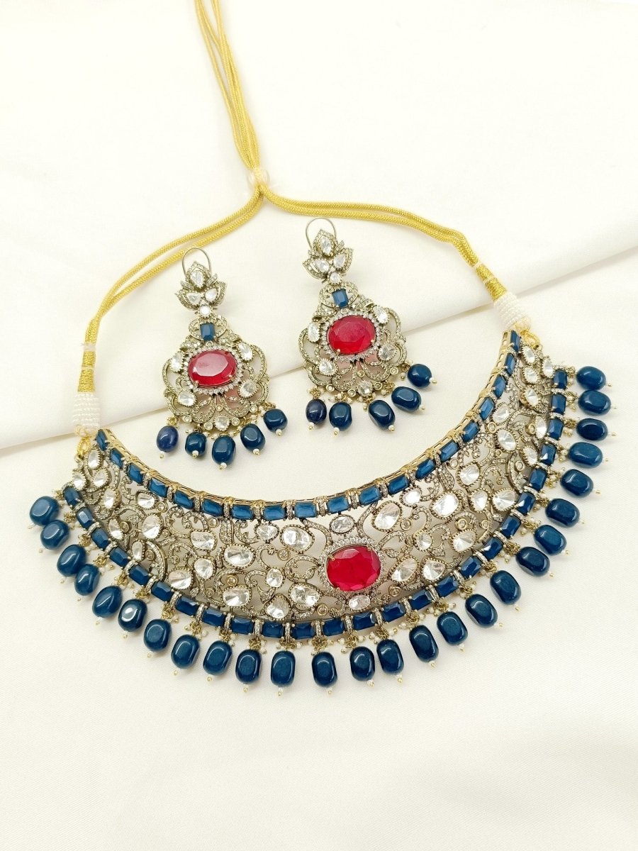 Sheetal Blue Victorian Choker Set - House of Sarvati LLC