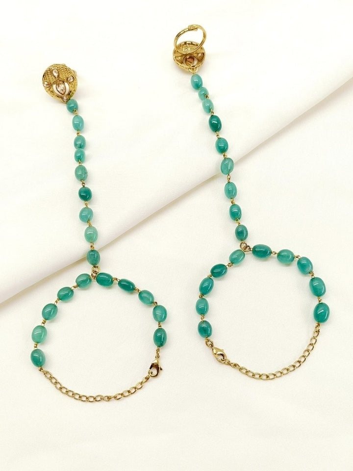 Shefali Green Polki Hathphool Set Of 2 - House of Sarvati LLC