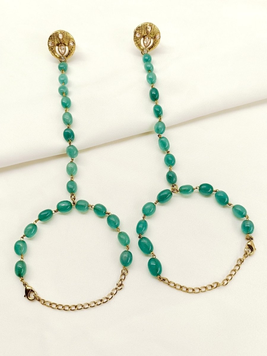Shefali Green Polki Hathphool Set Of 2 - House of Sarvati LLC