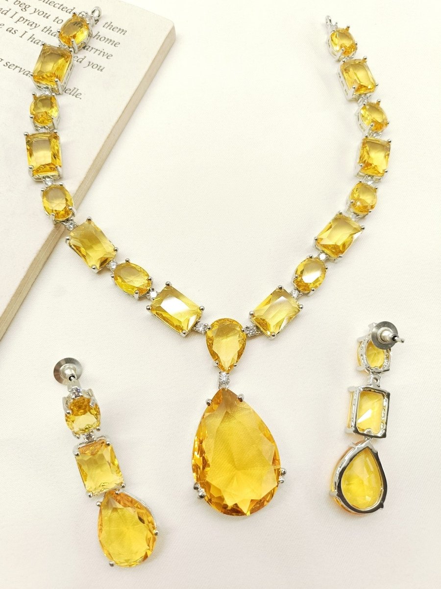 Shishika Yellow Swarovski Stone Necklace Set - House of Sarvati LLC