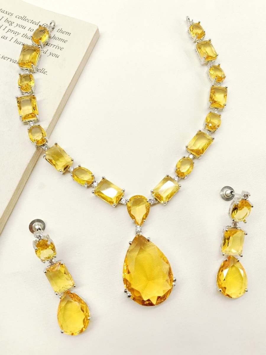 Shishika Yellow Swarovski Stone Necklace Set - House of Sarvati LLC