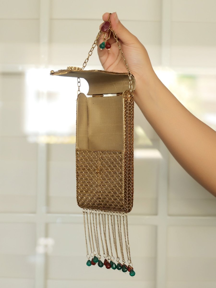 Shristi Golden Mobile Pouch - House of Sarvati LLC