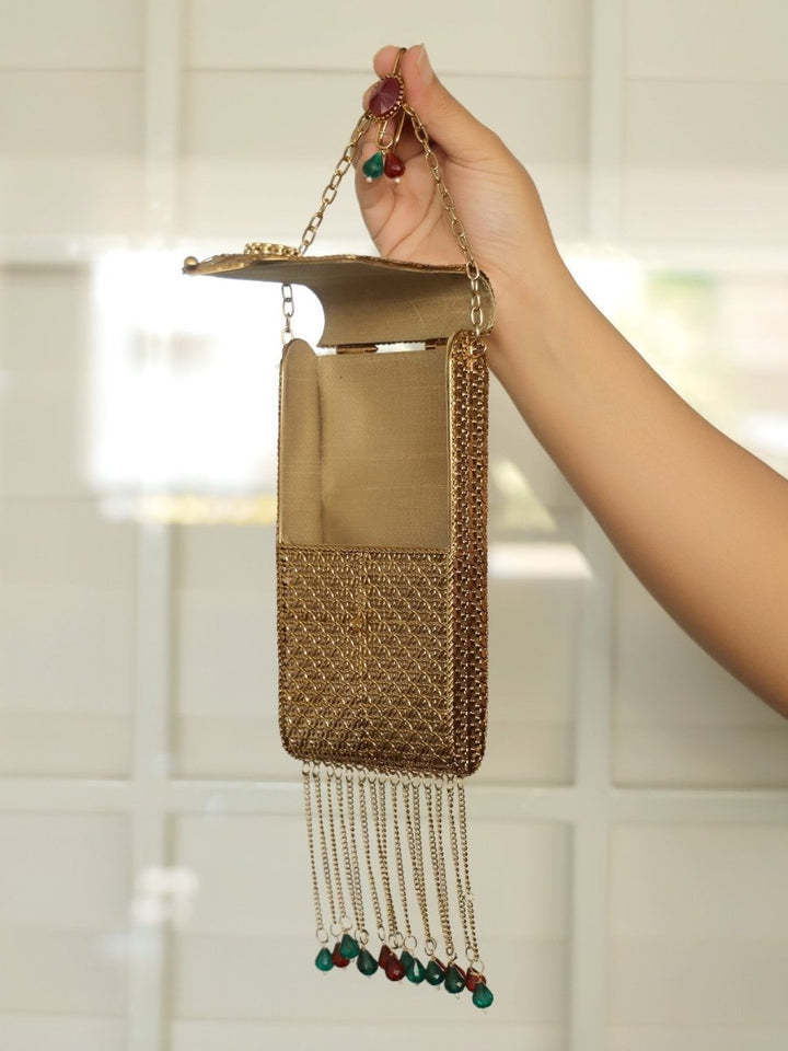 Shristi Golden Mobile Pouch - House of Sarvati LLC