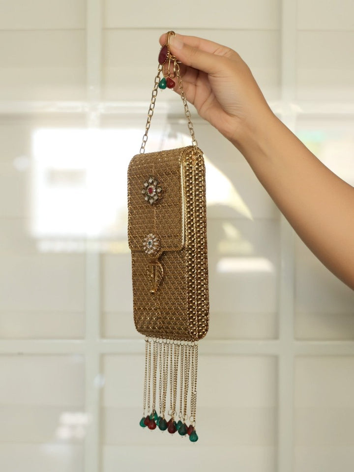 Shristi Golden Mobile Pouch - House of Sarvati LLC