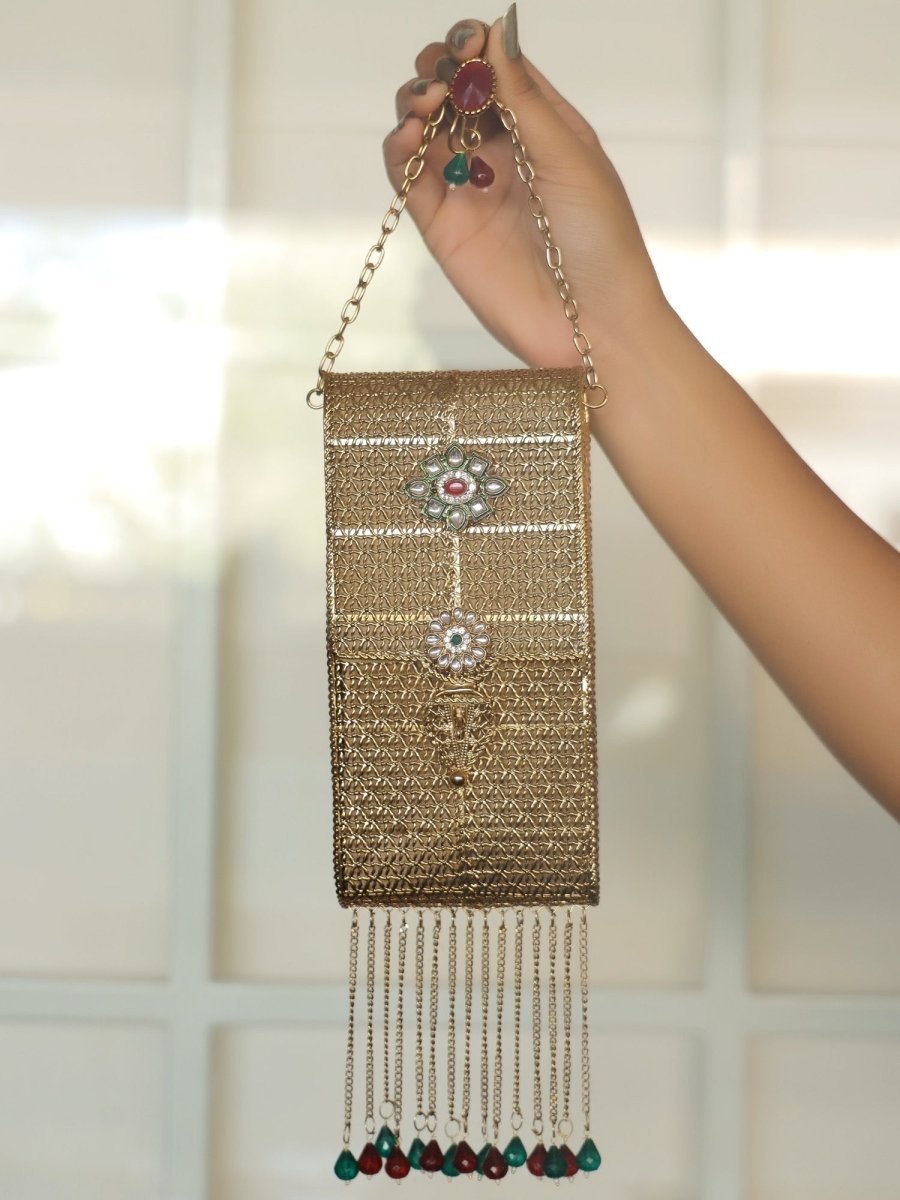 Shristi Golden Mobile Pouch - House of Sarvati LLC