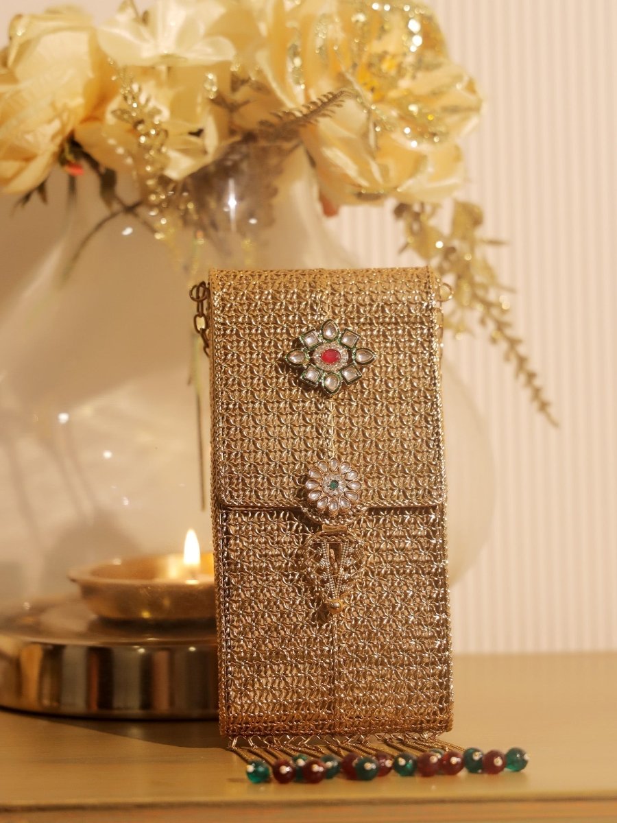 Shristi Golden Mobile Pouch - House of Sarvati LLC