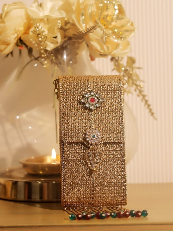 Shristi Golden Mobile Pouch - House of Sarvati LLC
