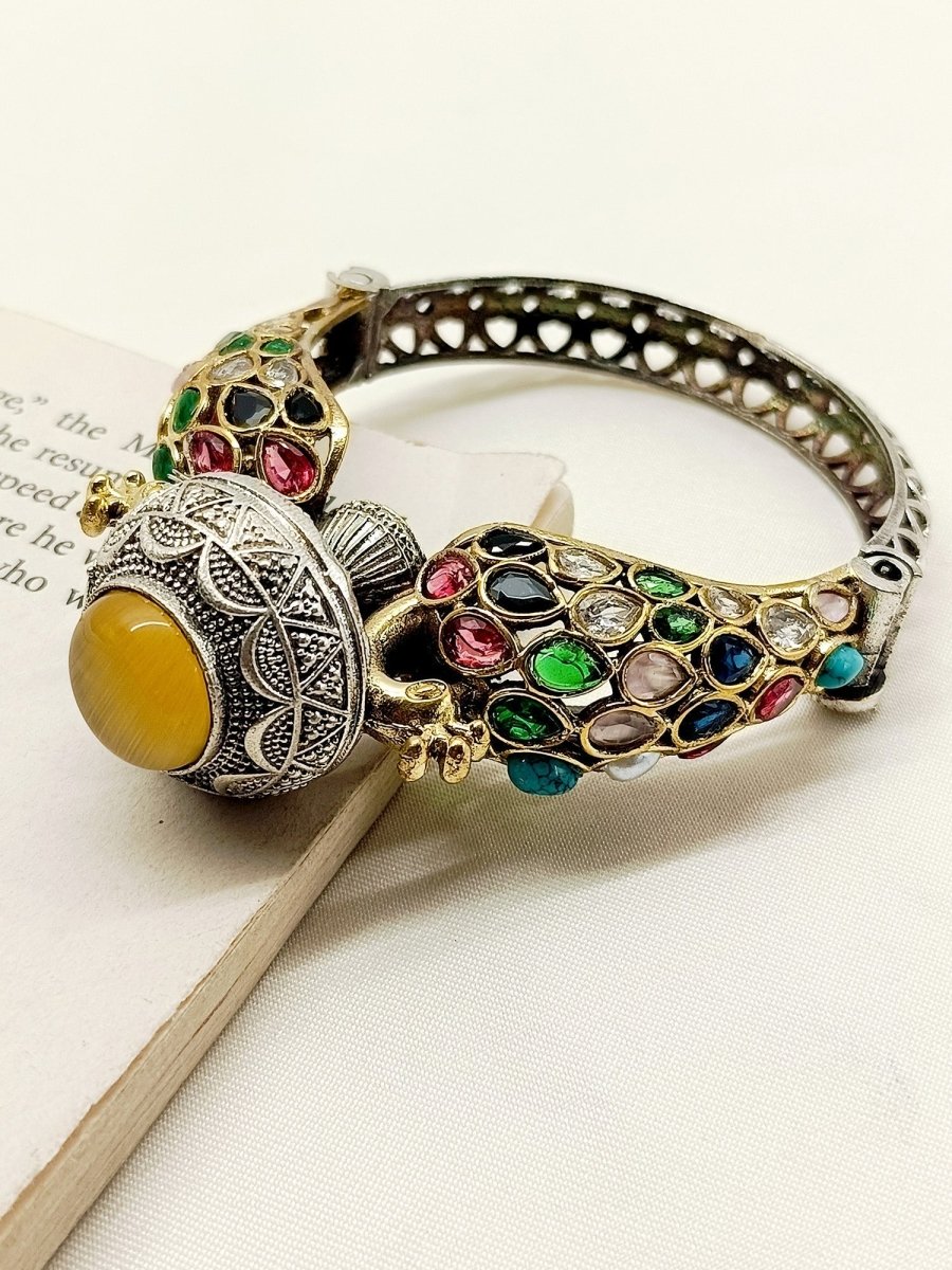Shubhi Multi Colour Peacock Oxidized Bracelet - House of Sarvati LLC