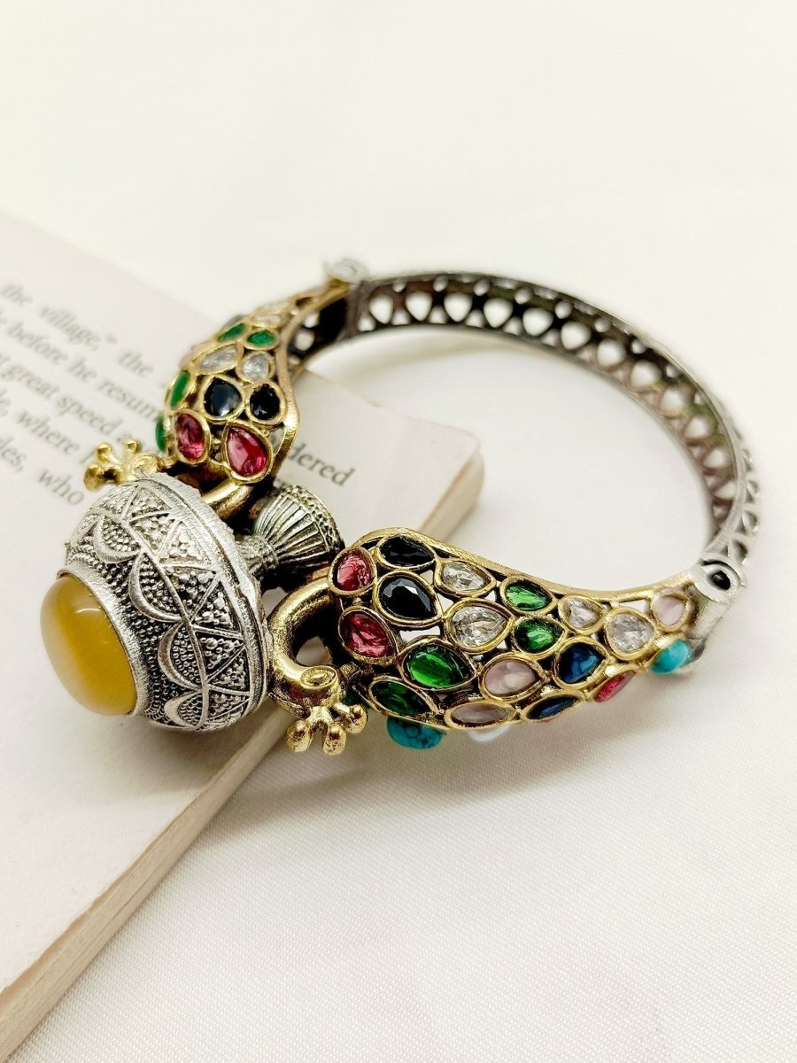 Shubhi Multi Colour Peacock Oxidized Bracelet - House of Sarvati LLC